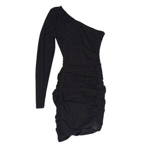 Privy Black Shimmer One Shoulder Ruched Mini Dress PD71514K Size Small NEW